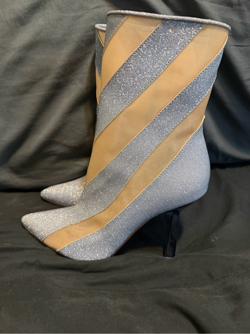 Betsey Johnson Silver Glitter and Tan Striped Ankle Boots - Picture 3 of 4